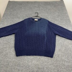 Heather & Tweed‎ Sweater Mens L Blue Wool Shetland Cable Knit Crewneck Classic